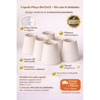 kit 6 cúpula para  Luminaria Lustre Pendente abajur arandela luminária 8x12x12 em tecido modelo pinça