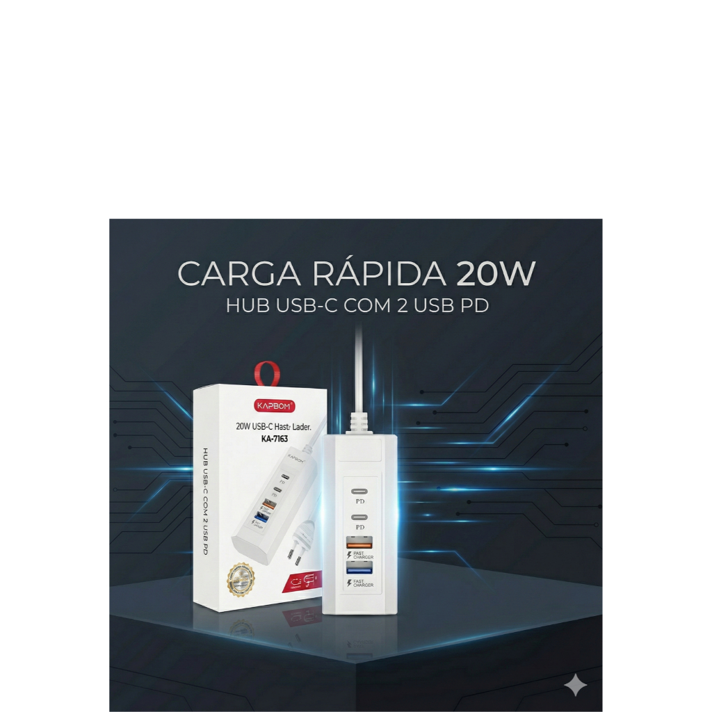 Hub Usb 2 USB-C Carga Rápida 20w + 2 USB PD Tomada KA-7153