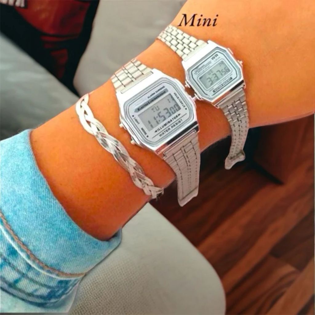 Relógio Digital Unissex MINI/MÉDIO Prata RetroClassico