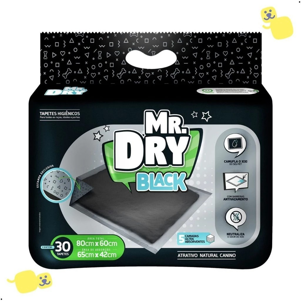 Pacote Tapete Higiênico MR DRY Black Cães com 30 Unidades 80X60g Atrativo Natural Ativo 5 Camadas em Oferta na Shopee