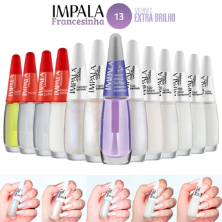 Esmalte Impala Kit com 13 cores para Francesinha e Tratamento Tons Claros + Verniz extra Brilho