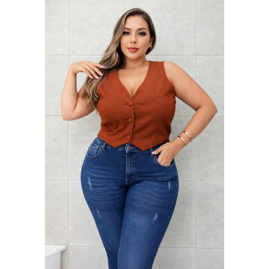 Coletinho Curto Plus Size Feminino Social Alfaiataria Forrado Com Botão Oferta do Dia