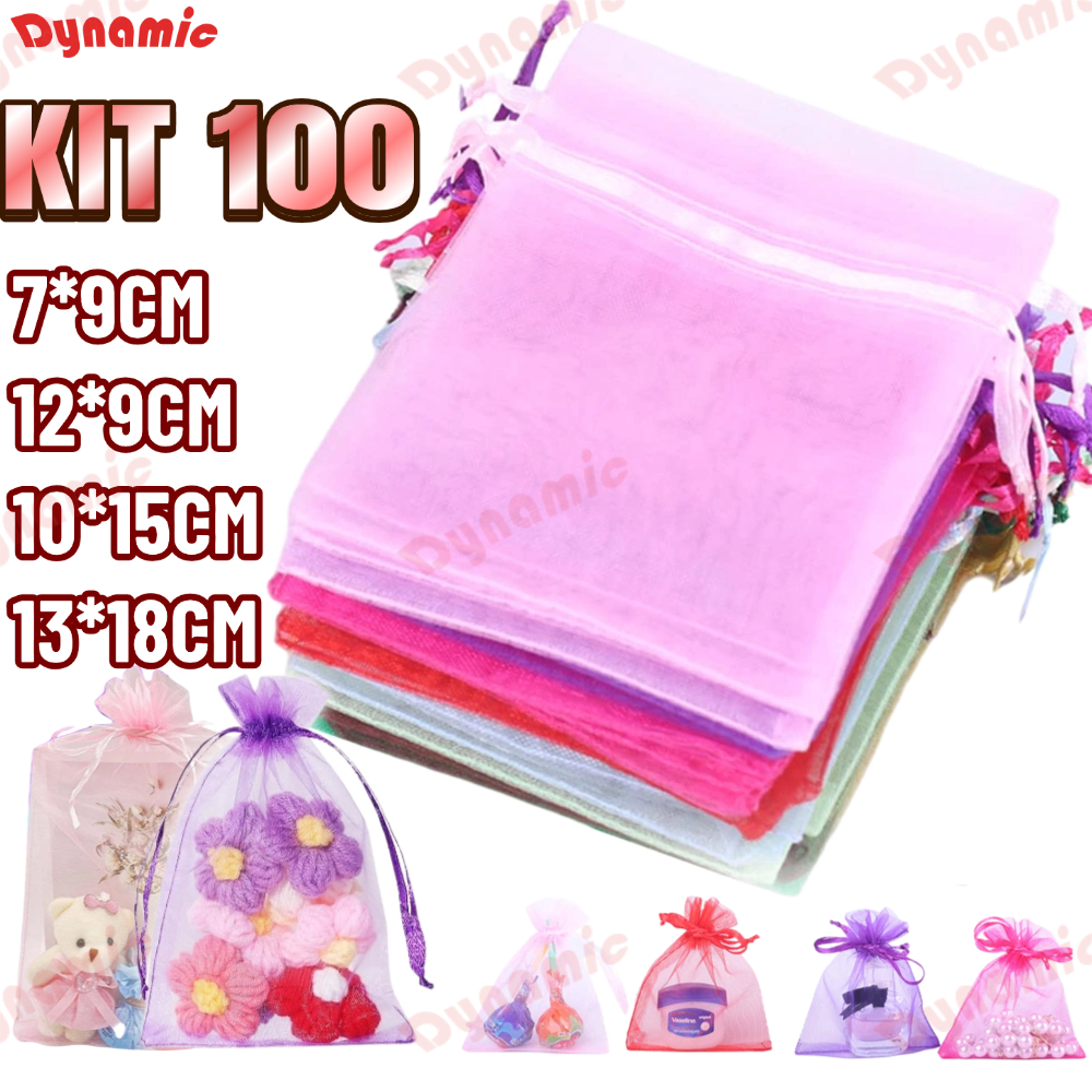 Kit 100/50/25/10 Un Saco Saquinho Organza Tule Saquinho 7x9 9x12 10x15 13×18 Festa Casamento (Escolha A Cor)