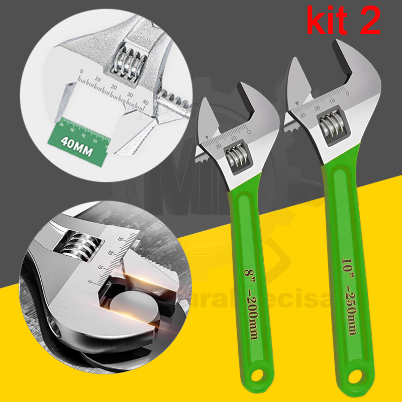 Kit 2 Chave Inglesa Ajustável | Opções 8"+10" ou 10"+12" (200-250mm)