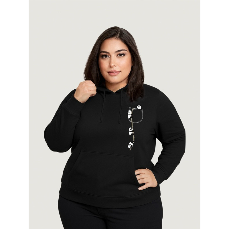 Casaco Moletom Feminino Plus Size Panda Pequeno Do G1 ao G5 Com Capuz e Bolso em Oferta na Shopee