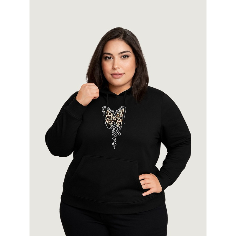 Blusa De Frio Casaco Moletom Feminina Com Bolso e Capuz Borboleta Onça Cores Nova Do P Ao G5