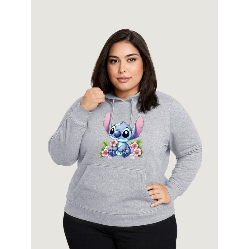 Moletom Stitch Flor Feminino Blusa De Frio Do P ao G5 Com Capuz e Bolso Casaco Premium Algodão