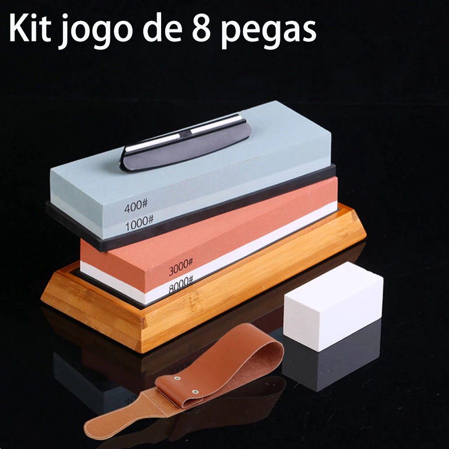 Kit 8 Peças Pedra Afiar Amolar Dupla Face 400/1000+3000/8000 Profissional Pedra De Amolar De Corindo Branco