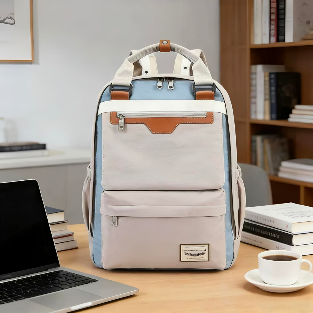 Bolsa mochila feminina de poliéster estilo casual versátil para escola, universidade e viagem