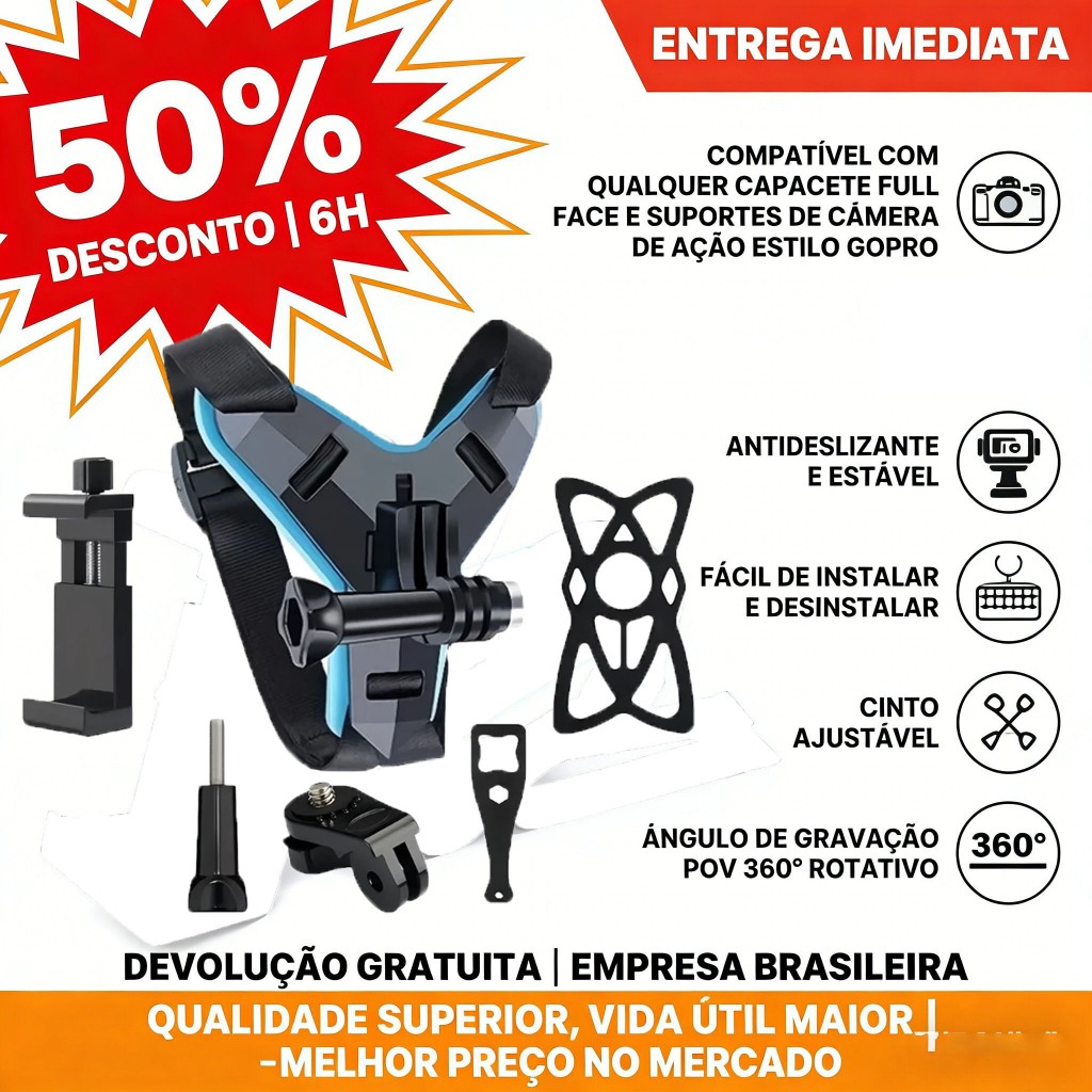 Suporte Go Pro Queixo Cinta Capacete Universal Gopro Sjcam em Oferta na Shopee