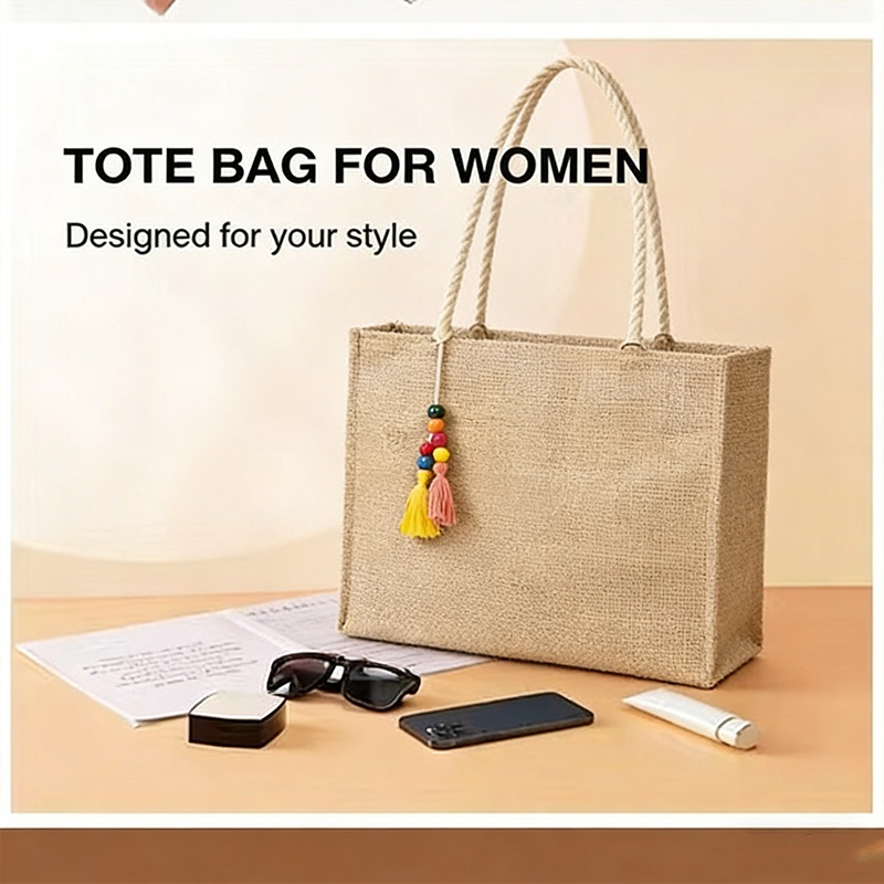 Bolsa De Praia Palha Feminina bolsa ecológica moda verãoQuadrada Grande Alça de Corda Impermeável e Chaveiro