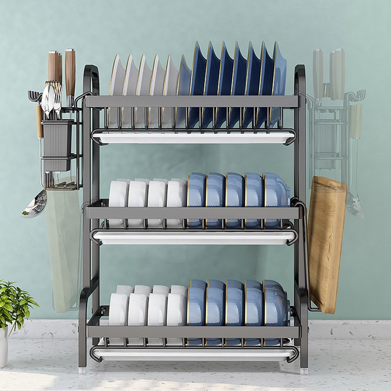 Escorredor Organizador de Louças 2 andar 3 andar Preto Aço Inoxidável Rack ES