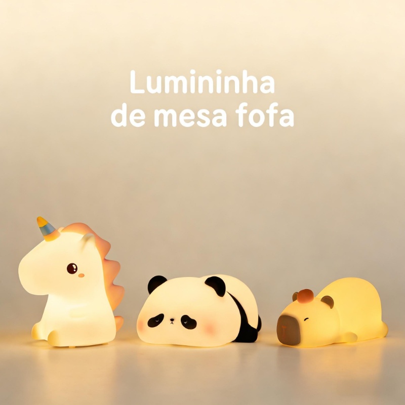 Luminária de mesa com design fofo Recarregável Lâmpada Noturna Abajur Fofo Silicone Toque Touch Led