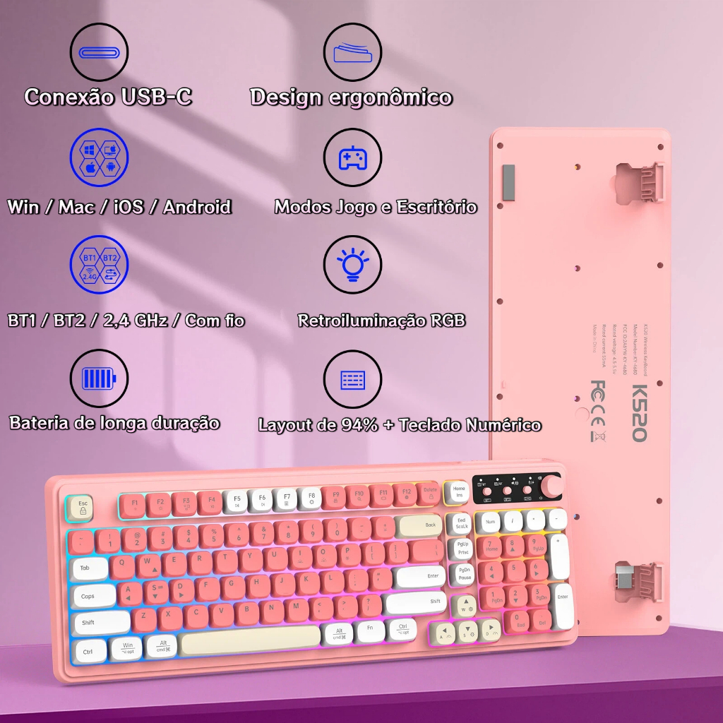 Três Modelos 2.4g Sem Fio +bluetooth+com Fio Teclado Silencioso Retroiluminado Botão Anti-ghosting Recarregável..