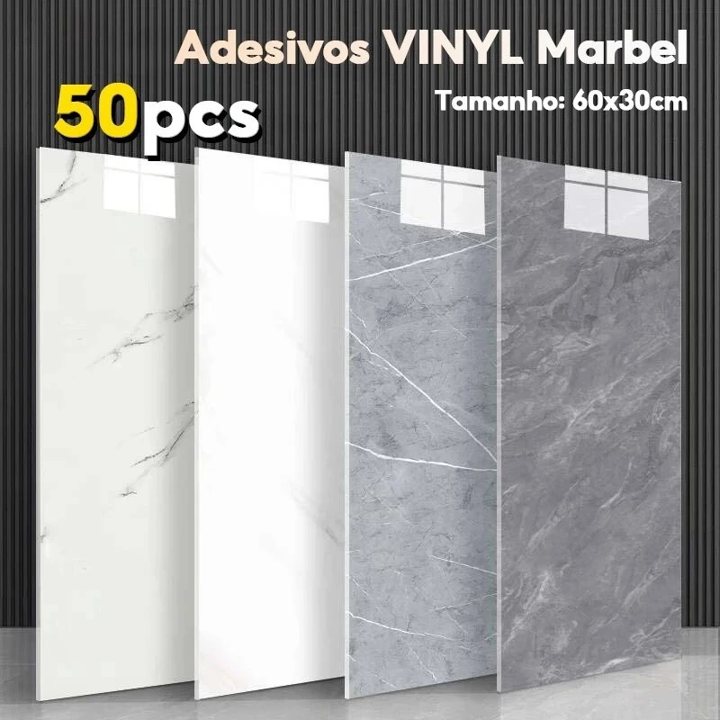 50 PÇS Placas de Parede 60cmx30cm Mármore Branco Cinza Texturizado Autocolante Lavável para Quarto Sala Cozinha Banheiro