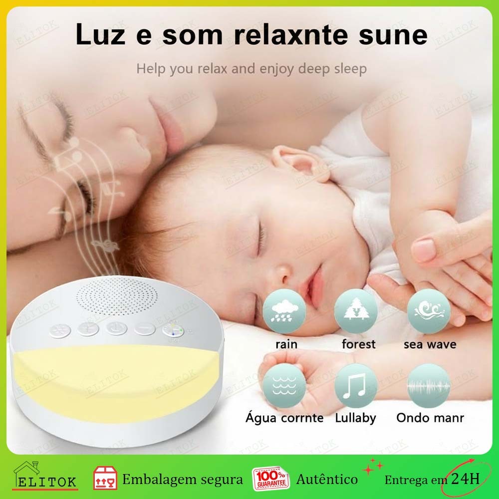 Aparelho Máquina de Ruído Branco Portátil Sono Relaxamento Bebê Crianças Luz Noturna USB Recarregável Temporizador em Oferta na Shopee
