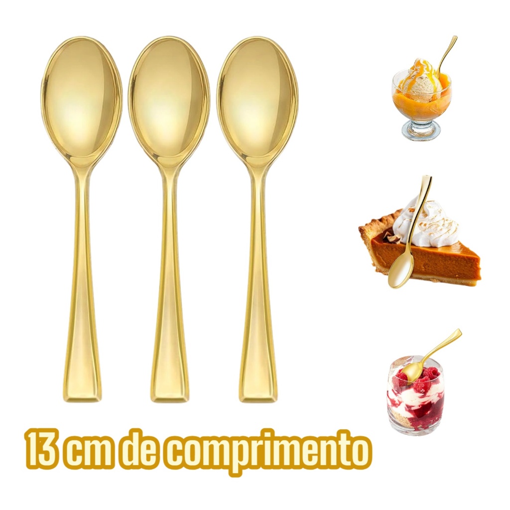 50/100 Colheres de sobremesa de plástico douradas, 13 cm de comprimento, colheres descartáveis resistentes para festas