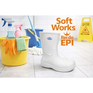 Bota Térmica Antiderrapante Soft Works Unissex Frigorífico CA – Branca/Preta Cano Longo