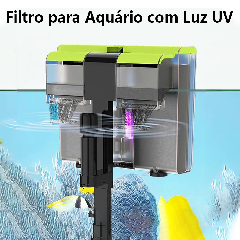 Filtro Externo para Aquário com Luz UV, Filtro de Pendurar Silencioso com Dupla Cascata