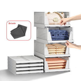 Kit Organizador de Plástico Alto Multiuso Dobrável Empilhável  Multiuso Prateleira