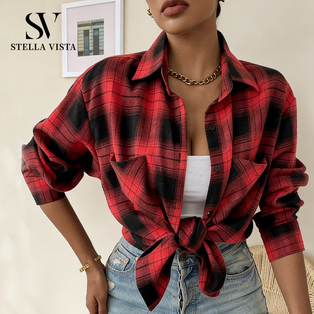 SV Camisa Xadrez Feminina de Algodão para Festa Junina em Oferta na Shopee