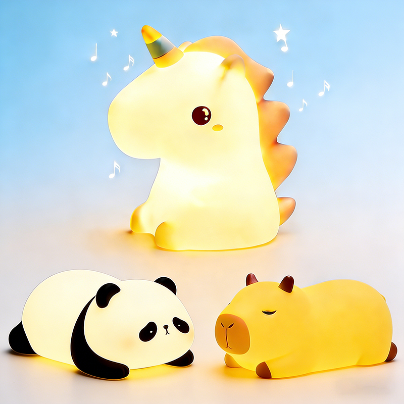Luminária Capivara Panda Unicórnio Silicone Fofa LED Sensor Toque Recarregável USB Lâmpada Noturna Para Dormir Led