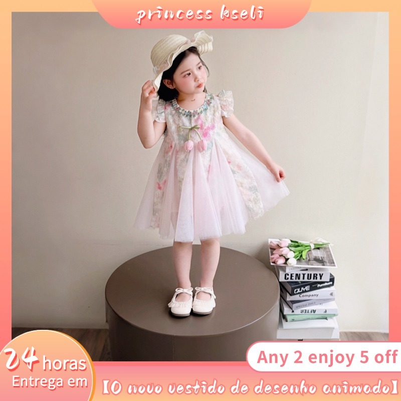 Vestidos para meninas, vestidos infantis sem mangas, vestidos florais infantis mais recentes
