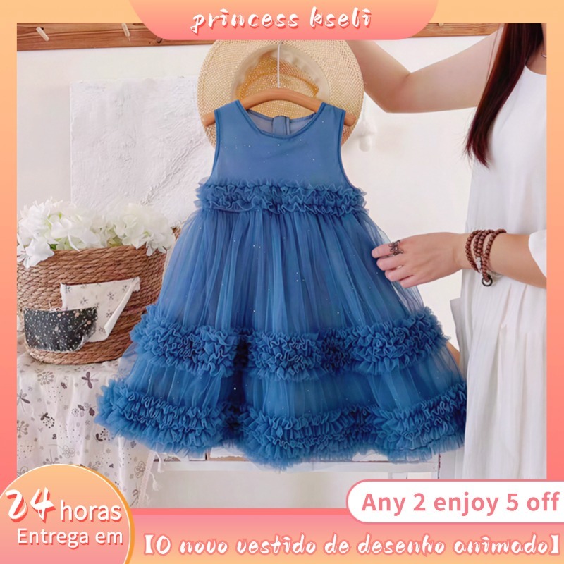 [PRINCESSKESLI] Vestido de menina de design sofisticado, perfeito para festas e uso diário，enfeites de renda em Oferta na Shopee