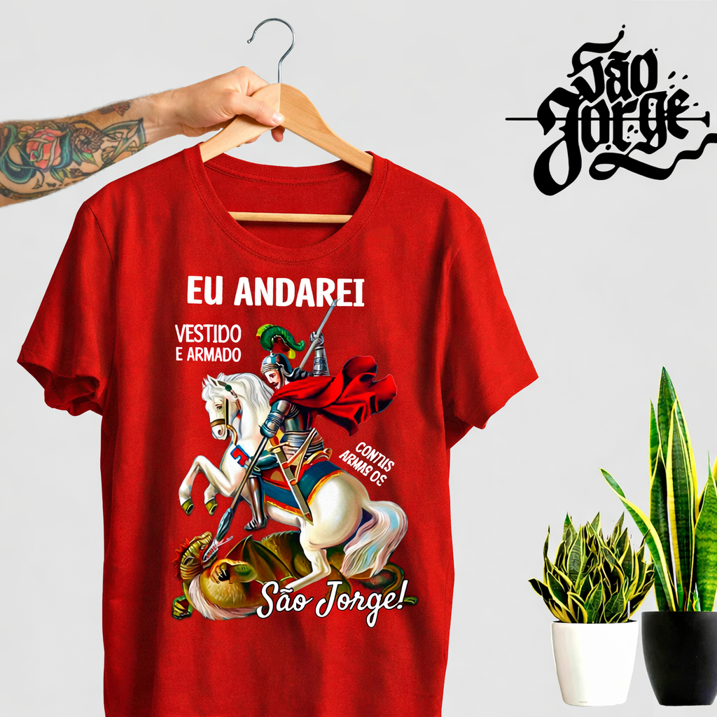 Camisetas São Jorge vermelha santo guerreiro – Fé que te acompanha! em Oferta na Shopee