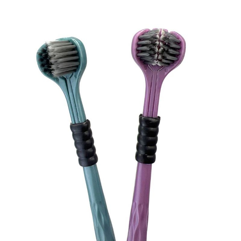 escova de dentes 3 lados kit 2 pcs com cerdas macias para maior conforto limpo em Oferta na Shopee
