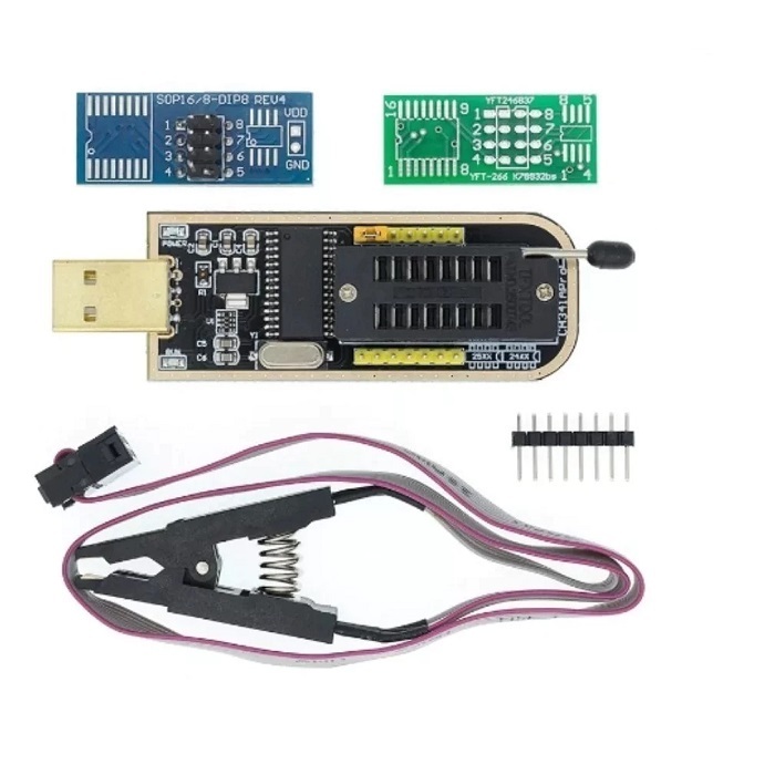 Kit Gravador Programador de Eprom Ch341a + Pinça Jacaré Soic8