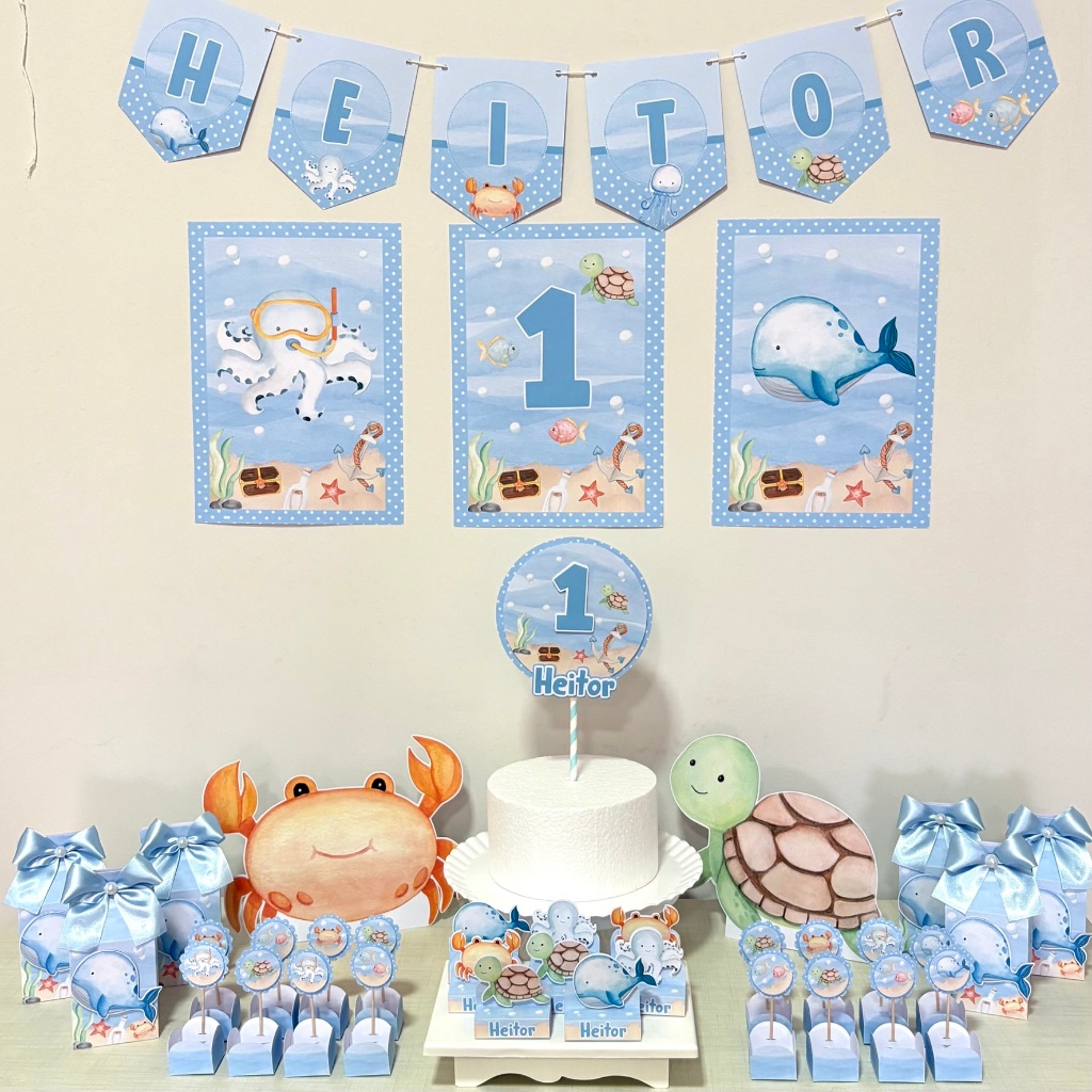 Kit Festa Fundo do Mar Personalizado/Kit Só um Bolinho/Lembrancinha/100 itens/Decoração/Aniversário/Mesversário/Chá Bebê