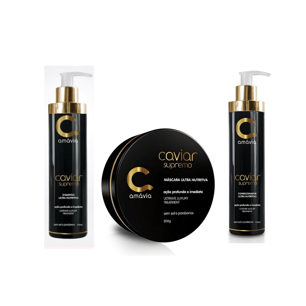 Amávia Kit Caviar Supremo Shampoo, máscara e condicionador -  ultra nutritivo com extrato de caviar