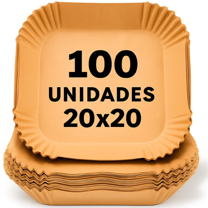 Imagem Kit 100 Forma Quadrada De Airfryer Descartável Antiaderente De Papel Cozinha 20x20x4,5cm