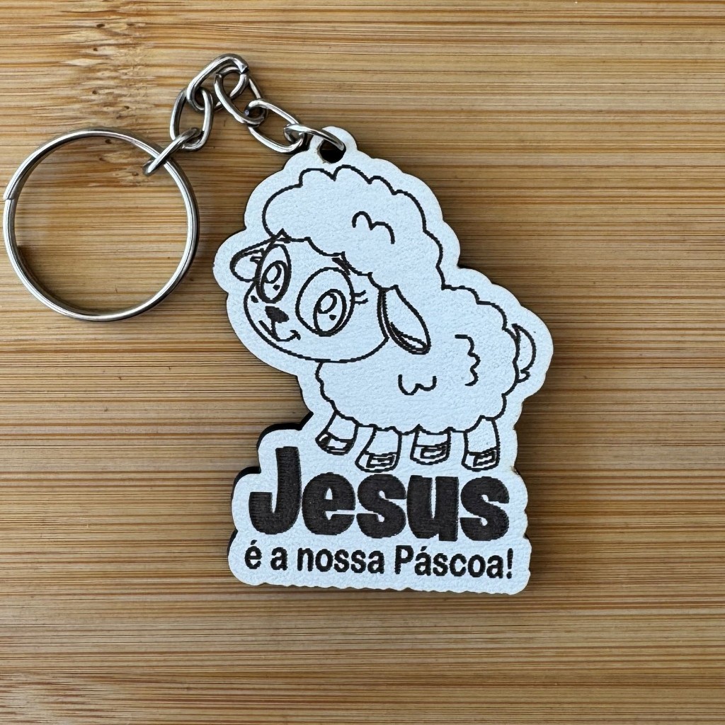 Kit Chaveiros Ovelha Cristã MDF Personalizado – Jesus é a Nossa Páscoa Personalizado MDF