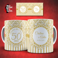 Caneca Personalizada Bodas de Ouro 50 Anos Casamento Presente Comemorativo Café Chá 325 ml