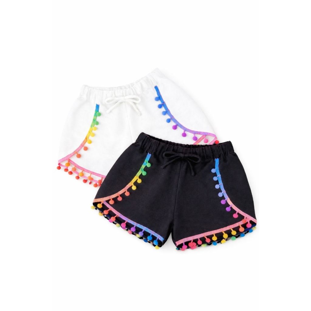 Kit Short Infantil Juvenil com Pompom Menina | Short de Praia Piscina | Verão | Confortável Tamanho 2 a 14 | Canga