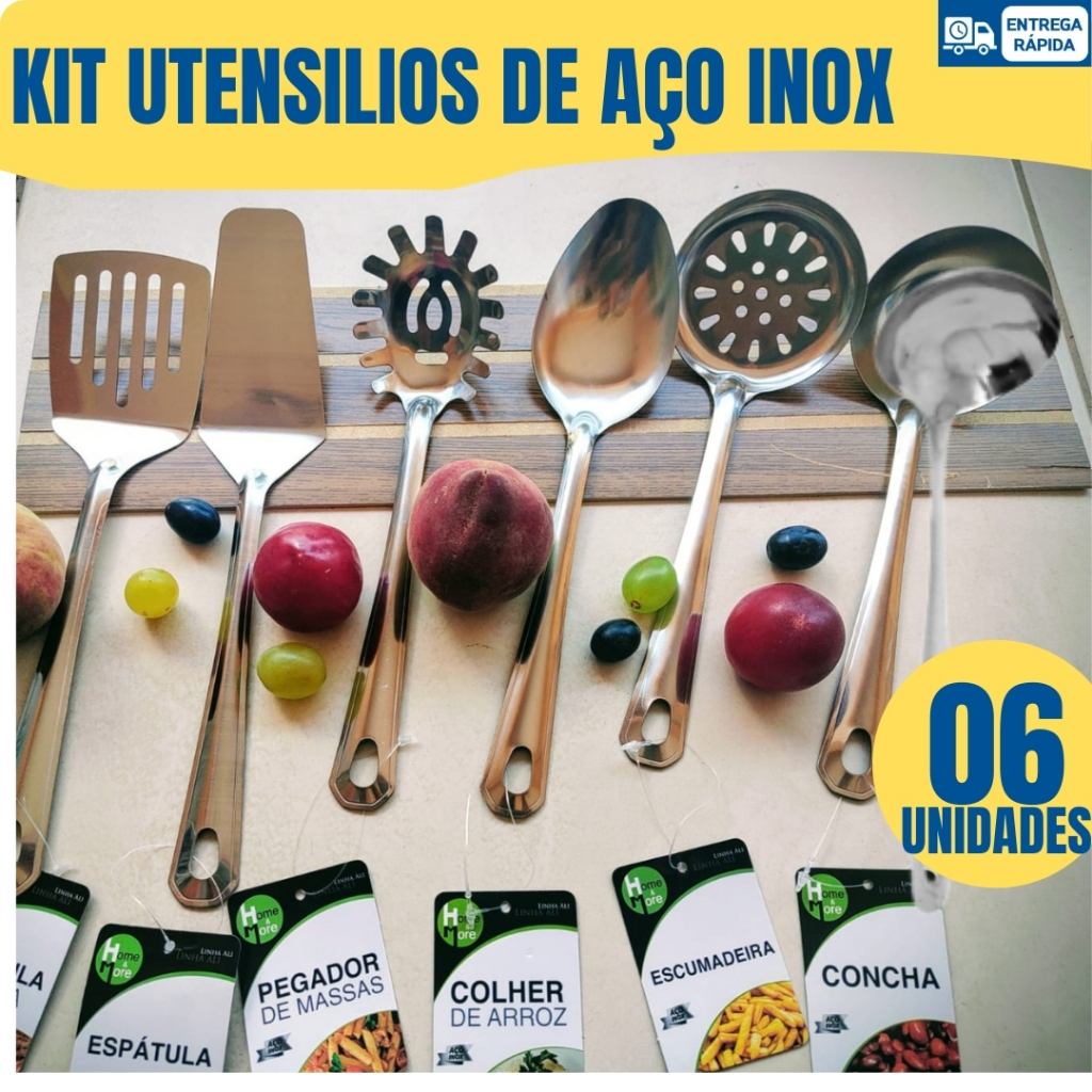 kit completo 06 unidades Utensílios de Inox de Alta Qualidade para Cozinha Restaurante e Buffet