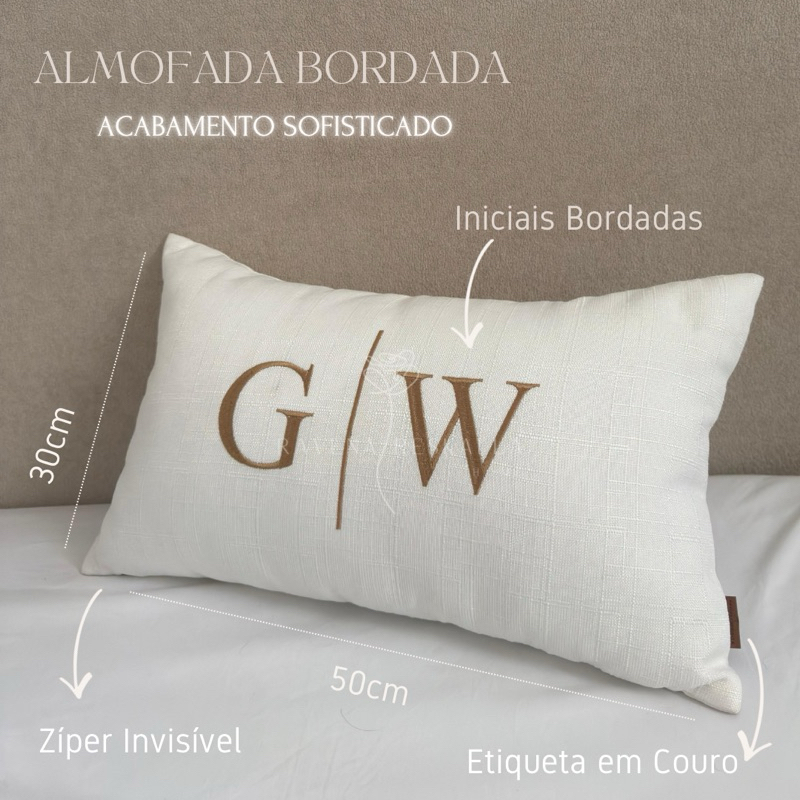 Almofada Personalizada Com Enchimento Retangular Baguete Bordada Inicial Casal Cama 50x30 em Oferta na Shopee