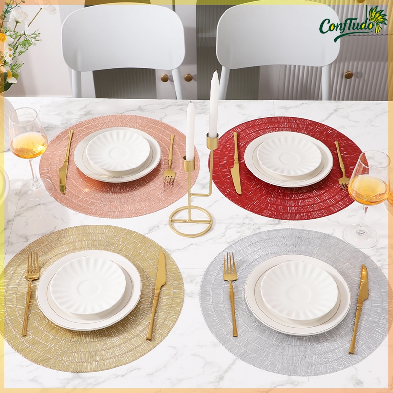 Kit 3 ou 6 Jogo Americano Sousplat PVC Redondo Dourado Para Mesa de Cozinha Sala de Jantar em Oferta na Shopee