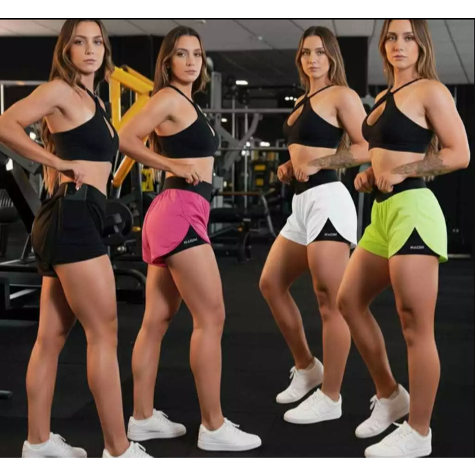 Shorts compressão 2 em 1 feminino para academia, caminhadas, corrida, treino, praia, Kaizen
