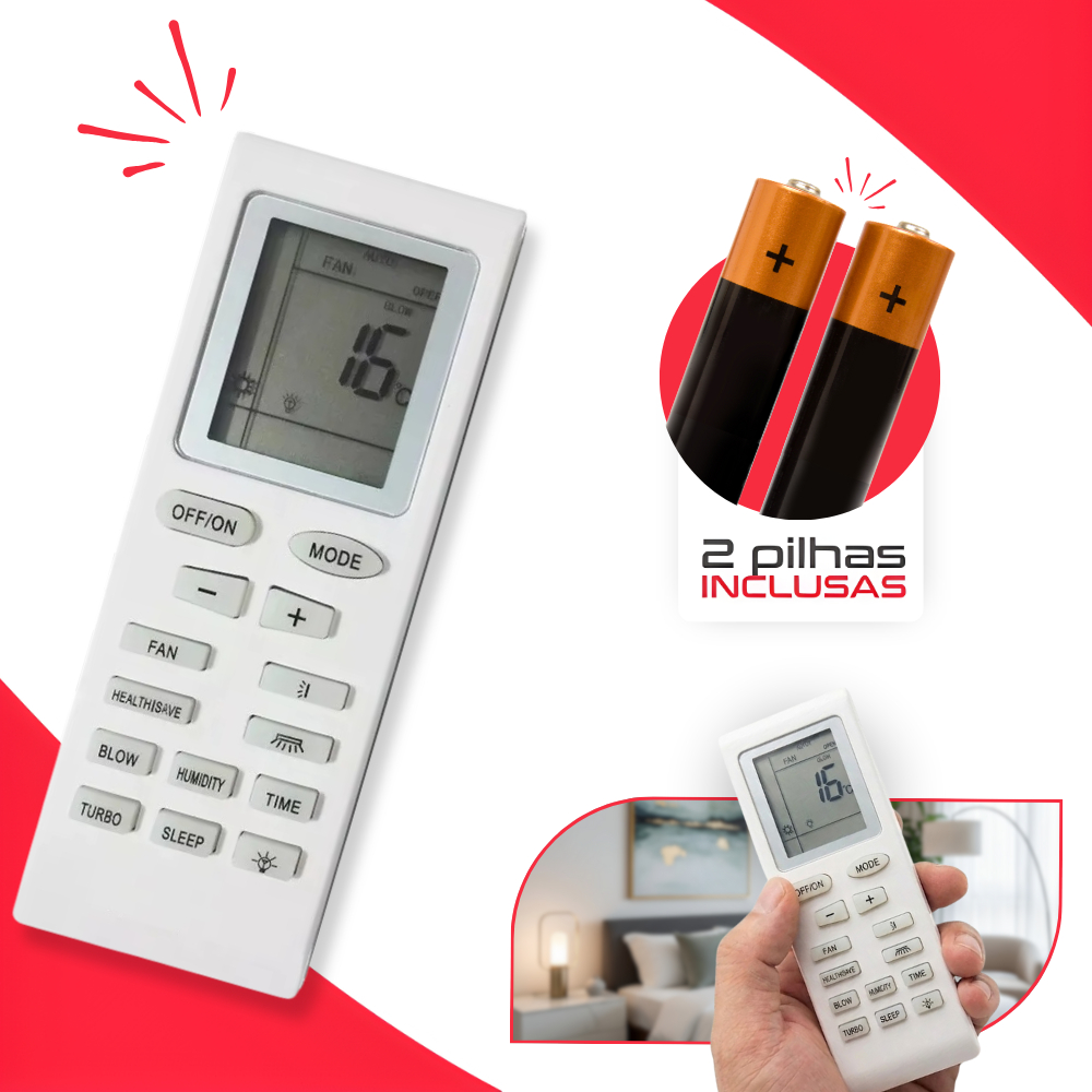 Controle Remoto Para Ar Condicionado Gree Split Inverter + 2 Pilhas em Oferta na Shopee