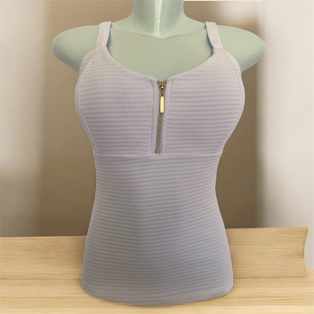 “Blusa Social Feminina com Bojo e Zíper Frontal – Conforto e Elegância”