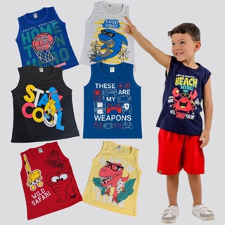 Kit 5 Regatas Infantis Masculinos – Tamanhos 2, 4, 6 e 8 Anos em Oferta na Shopee