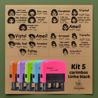 kit com 5 carimbos pedagógicos / professores com bonequinha da professora - Personalizado Nykon linha black 302 em Oferta na Shopee