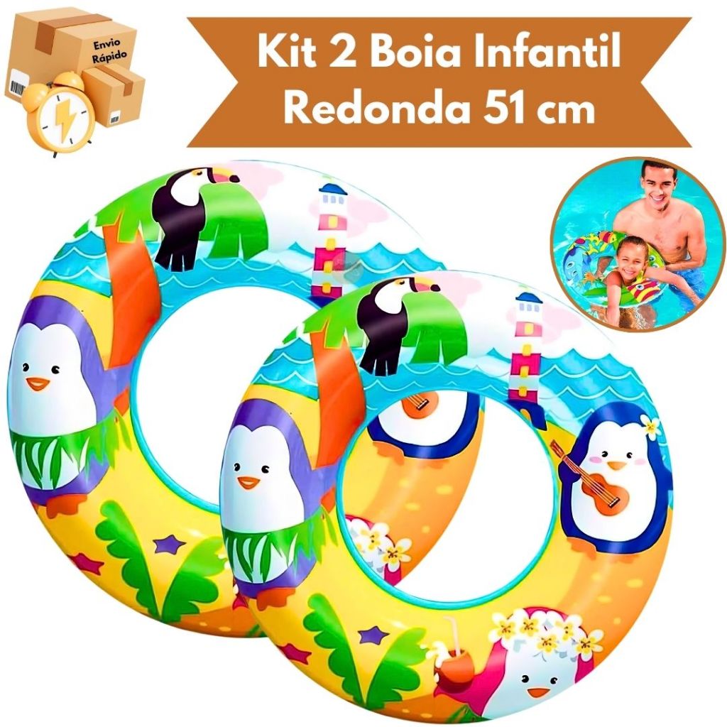 Kit 2 Boias Redonda Inflável 51cm Para Criança Piscina Diversão Lazer Menino Menina