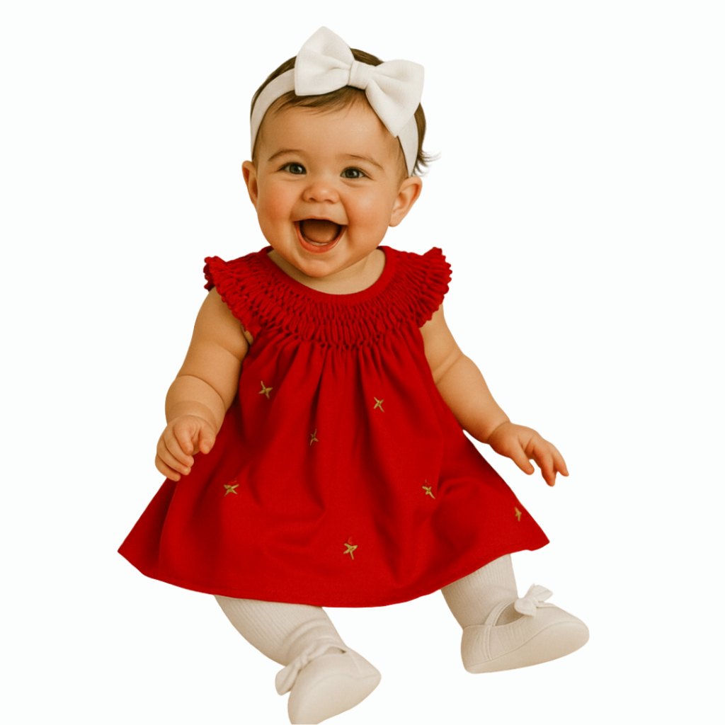 Vestido Infantil Casinha de Abelha Bordado Menina Vermelho Algodão Festa Passeio