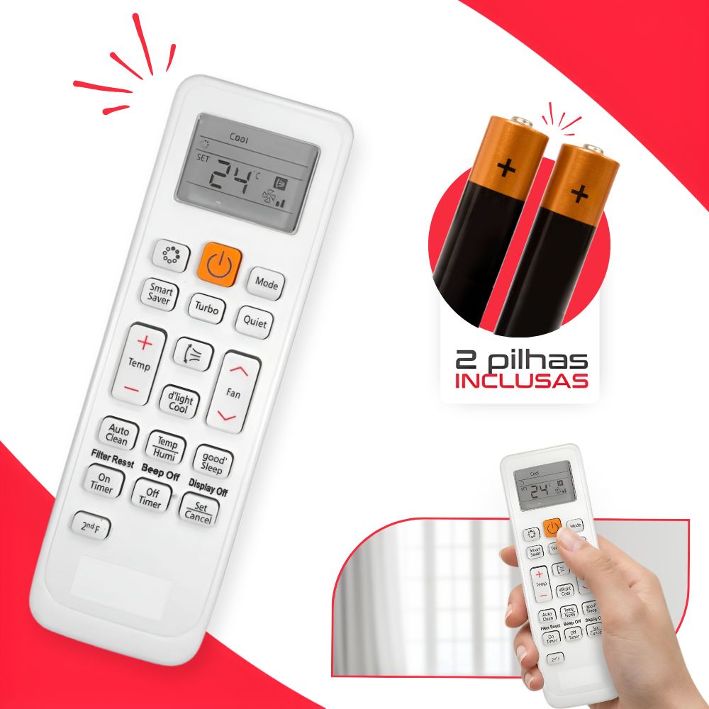 Controle Remoto Para Ar Condicionado Samsung Split Virus Doctor Inverter + 2 Pil