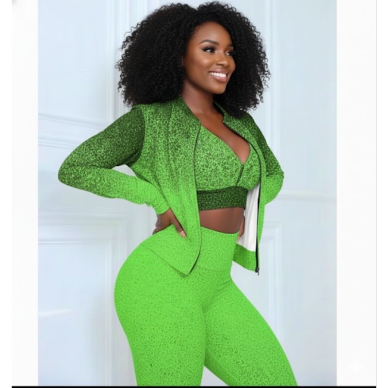 Conjunto Trio Fitness Feminino em Degradê com Casaco Bomber Calça Legging e Top com Bojo Removível