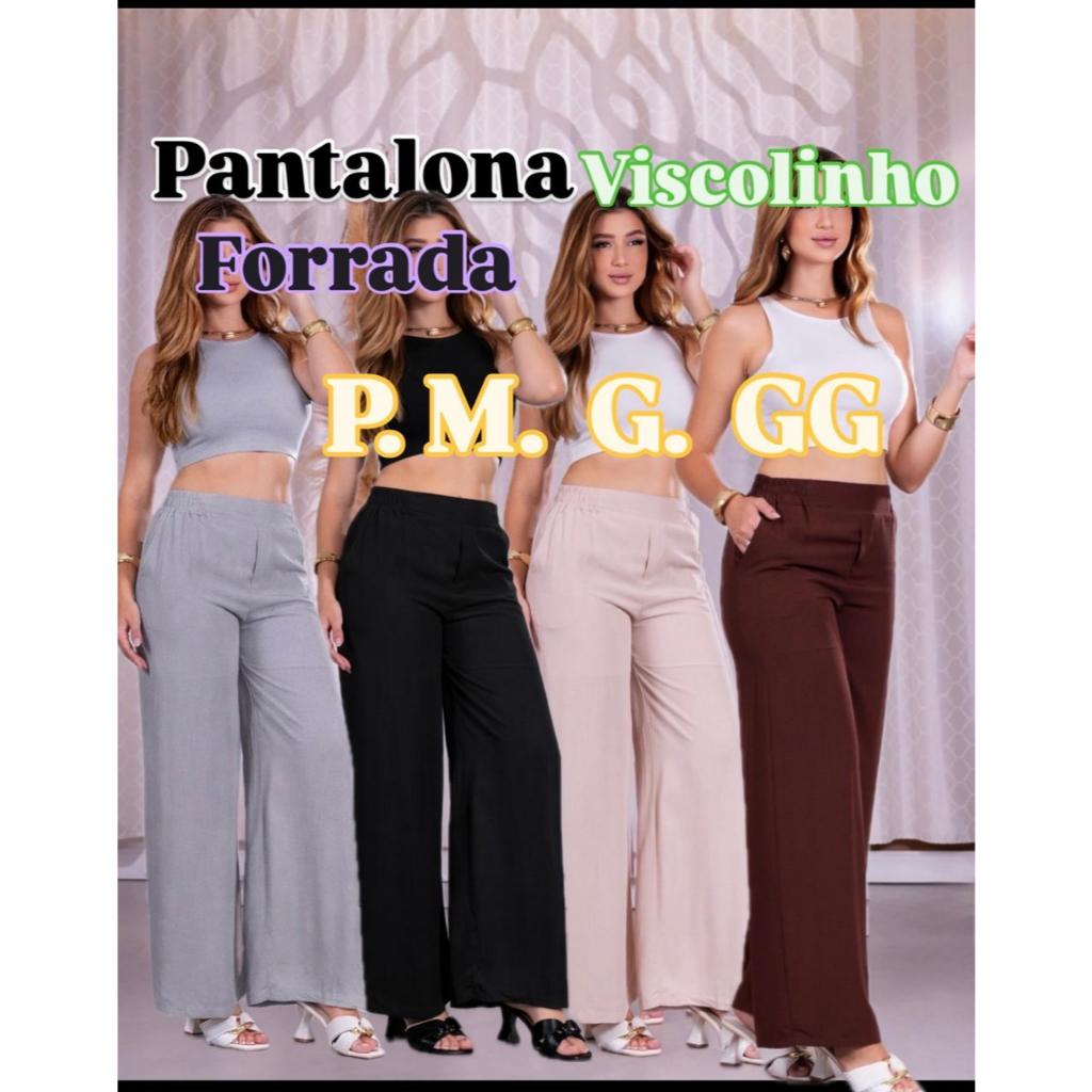 Calça Pantalona Viscolinho Premium Com Bolso E Forrado Look Elegante e Confortavel Cintura Alta em Oferta na Shopee